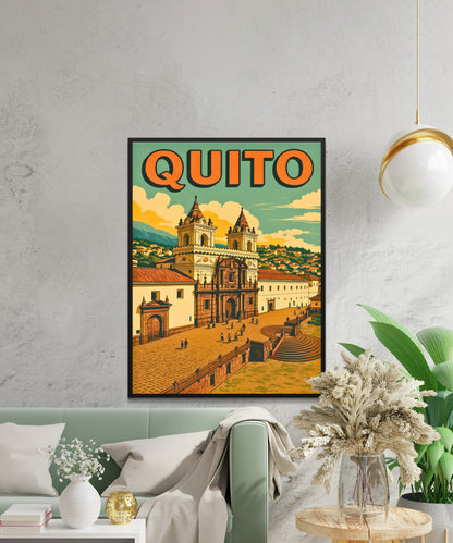 Quito Vintage Travel Poster - Historic Quito – Plaza San Francisco