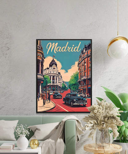 Madrid Vintage Travel Poster - Classic City Street in Spain