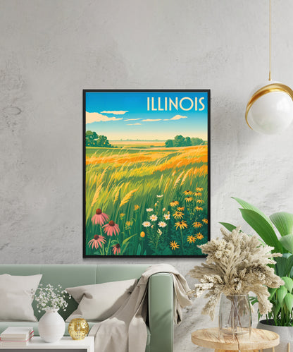 Illinois Vintage Travel Poster - Where the Prairie Lives