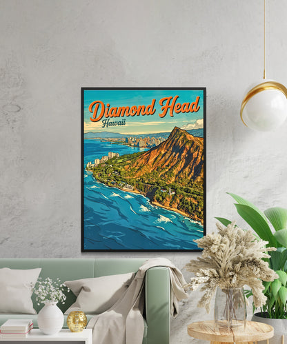 Diamond Head Vintage Travel Poster - Majesty of Hawaii