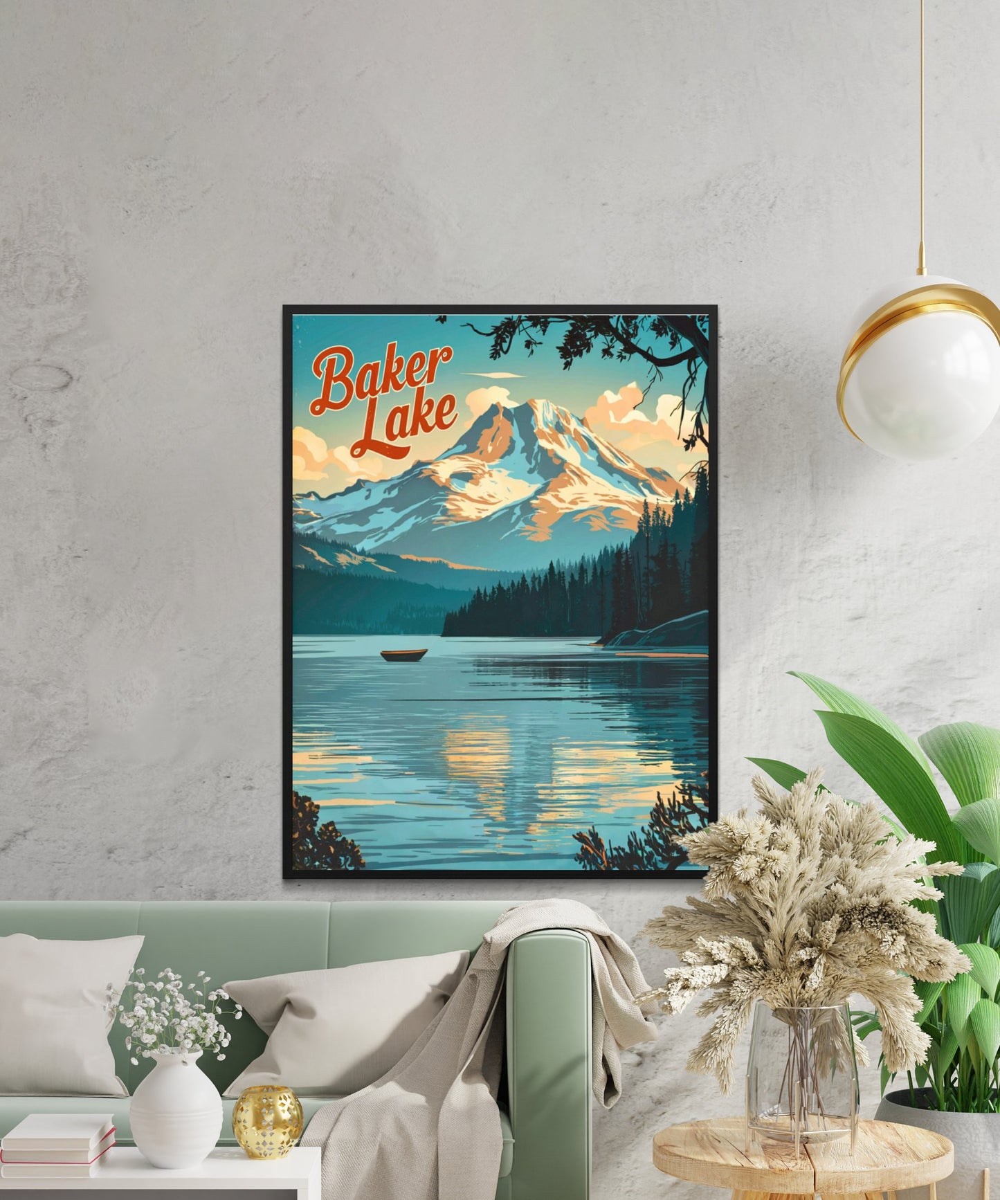 Baker Lake Vintage Travel Poster - Serene Lake and Stunning Glacial Mountain