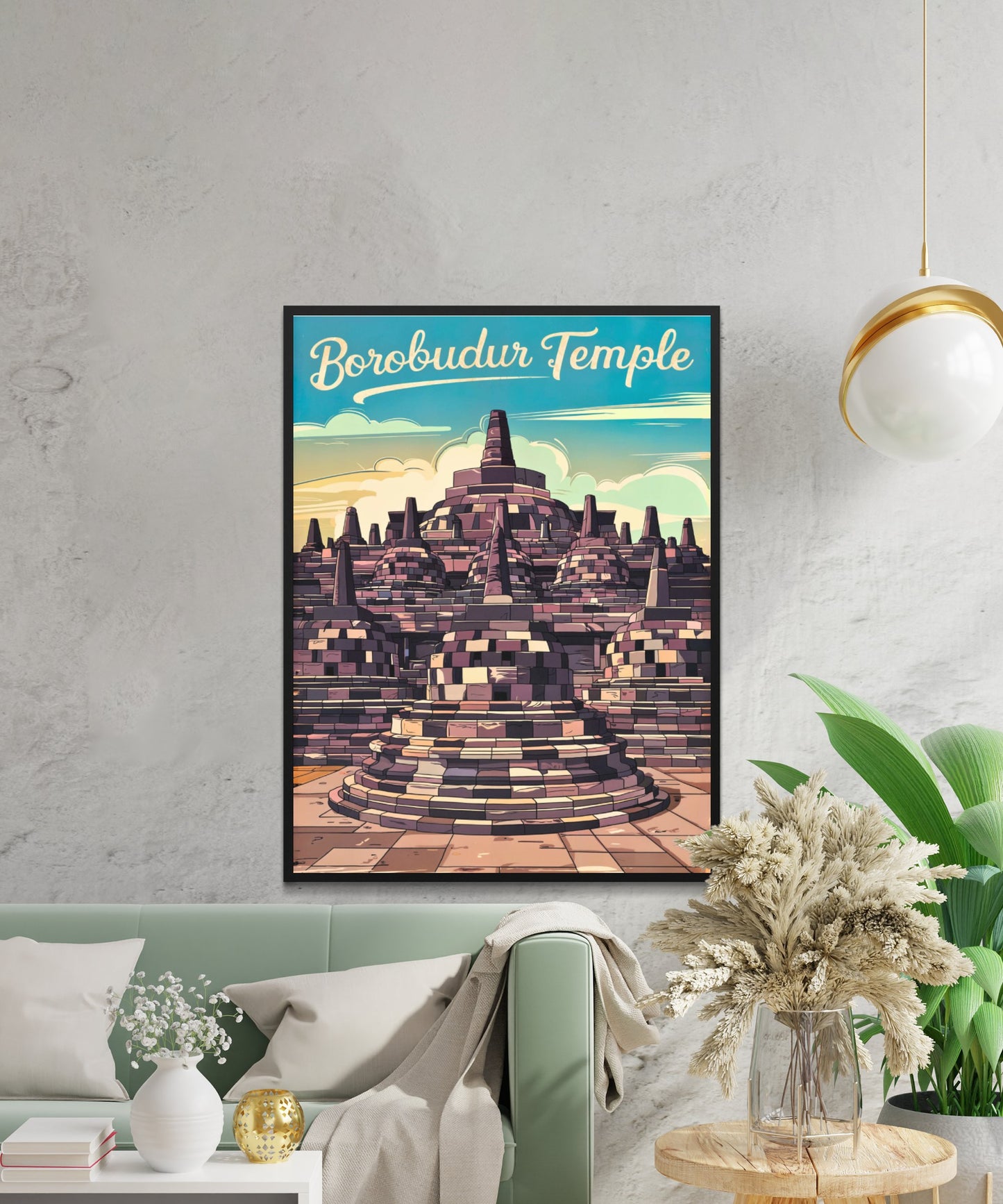 Borobudur Temple Vintage Travel Poster - Indonesia Mystical Beauty