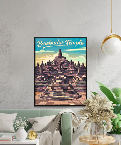 Borobudur Temple Vintage Travel Poster - Indonesia Mystical Beauty