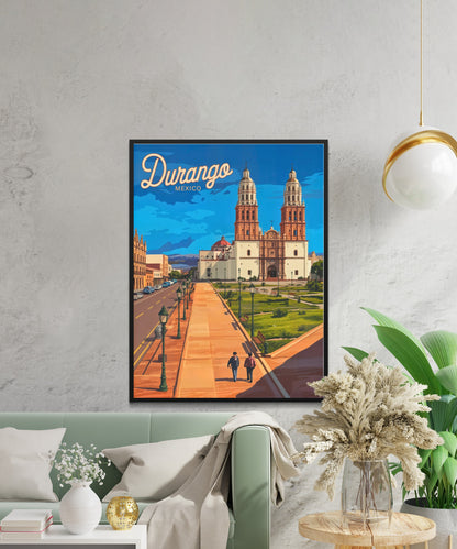 Durango, Mexico Vintage Travel Poster - City of Towers and Faith
