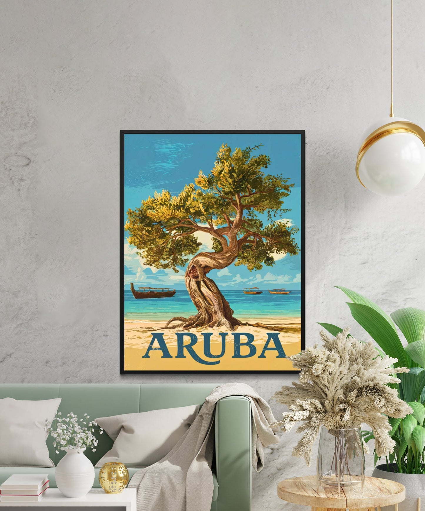 Aruba Vintage Travel Poster - Charming White Sandy Beach in Caribbean