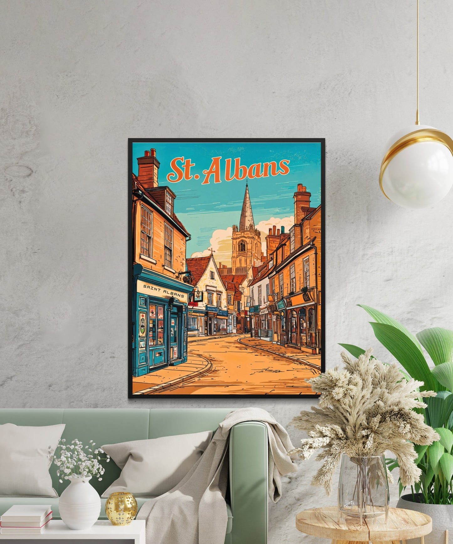 St. Albans Vintage Travel Poster - Charming Street Town View