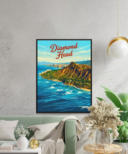 Diamond Head Vintage Travel Poster - Hawaii Landmark