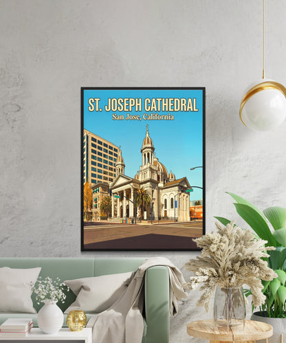 St. Joseph Cathedral Vintage Travel Poster -  San Jose, California