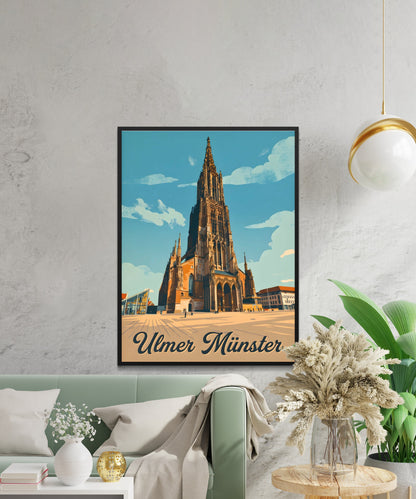 Ulmer Münster Vintage Travel Poster - Majestic Church