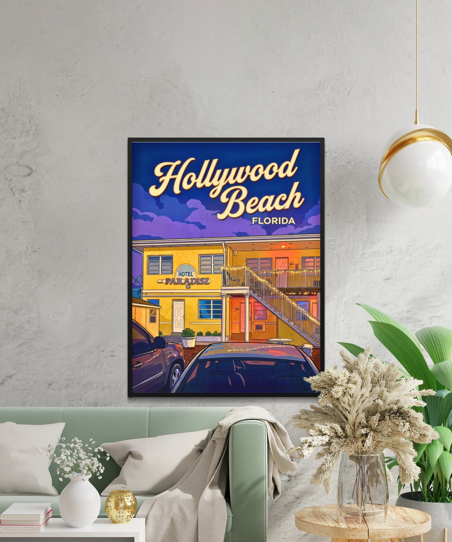 Hollywood Beach Vintage Travel Poster - Beachside Retreat