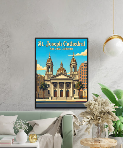 St. Joseph Cathedral Vintage Travel Poster -  Historic Cathedral Elegance, California