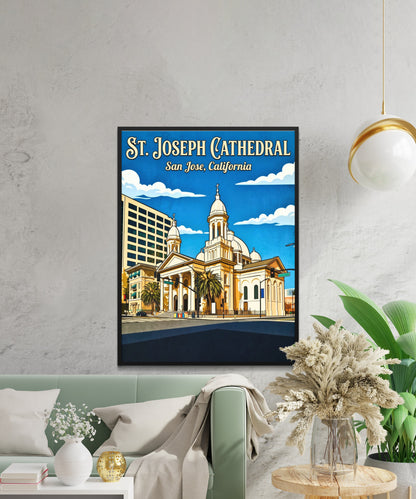 St. Joseph Cathedral Vintage Travel Poster -  Beneath the Blue Sky