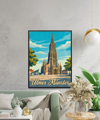 Ulmer Münster Vintage Travel Poster - The Pride of Ulm