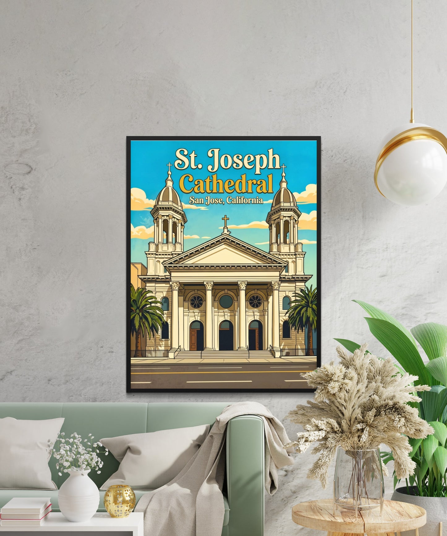 St. Joseph Cathedral Vintage Travel Poster -  Romanesque Beauty in California