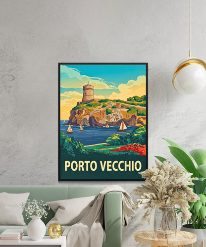 Porto Vecchio Vintage Travel Poster - Timeless Coastal Beauty