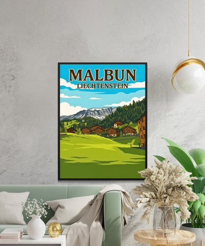 Malbun Vintage Travel Poster - Meadow Glow