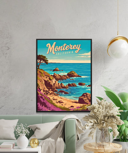 Monterey Vintage Travel Poster - California Relaxing Coastal Getaway