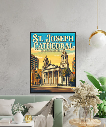 St. Joseph Cathedral Vintage Travel Poster -  A California Cathedral Classic