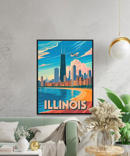 Illinois Chicago Vintage Travel Poster