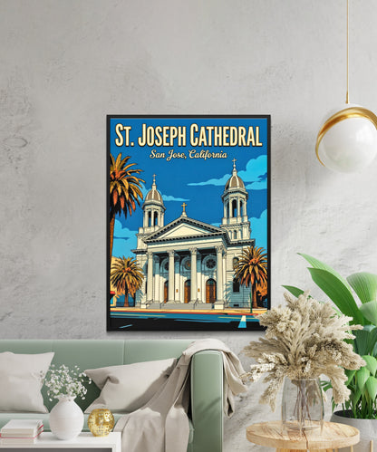 St. Joseph Cathedral Vintage Travel Poster -  Faith in the Heart of Silicon Valley