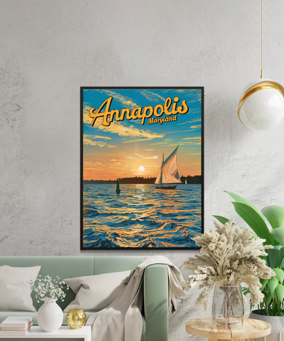 Annapolis Vintage Travel Poster - Sailing into Maryland