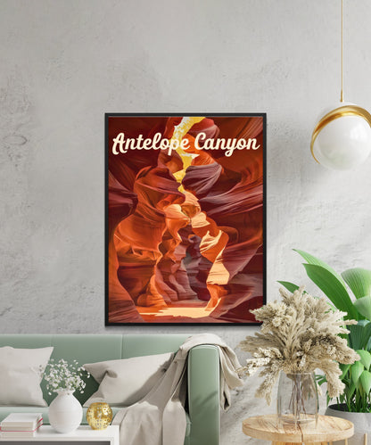 Antelope Canyon Vintage Travel Poster - Majestic Red Sandstone and Sunlight Play