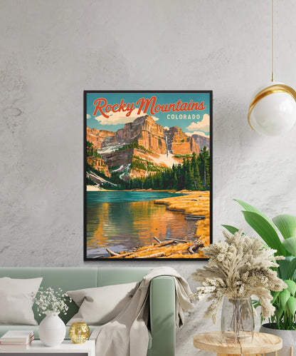 Rocky Mountains Vintage Travel Poster - Stunning Nature and Adventure