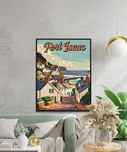 Port Isaac Vintage Travel Poster - Captivating Coastal Village View