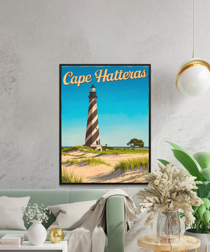 Cape Hatteras Vintage Travel Poster - Iconic Lighthouse Landmark