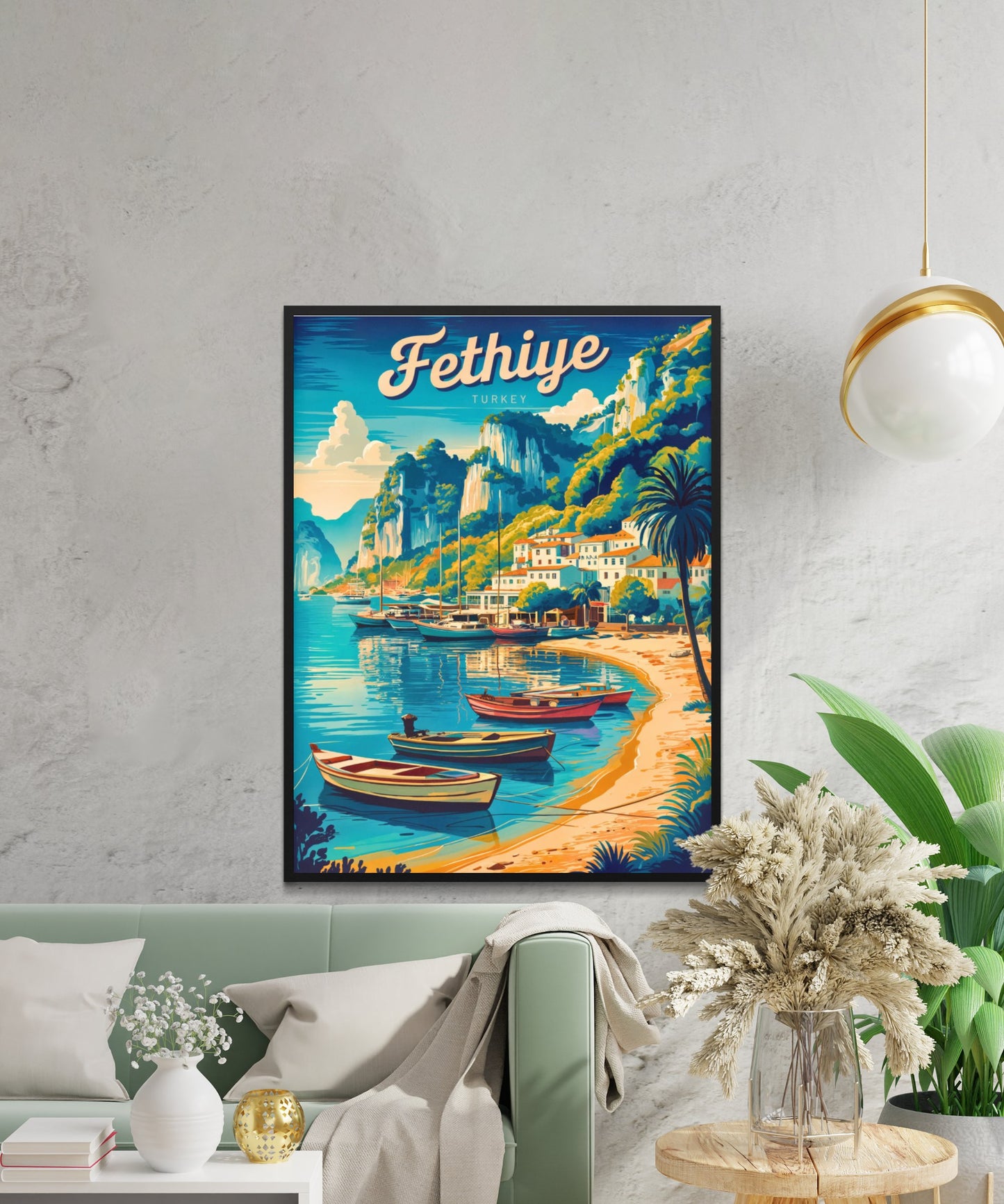 Fethiye Vintage Travel Poster - Turkey Charming Harbor View