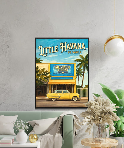 Little Havana Vintage Travel Poster -  Vintage Car in Miami, Florida