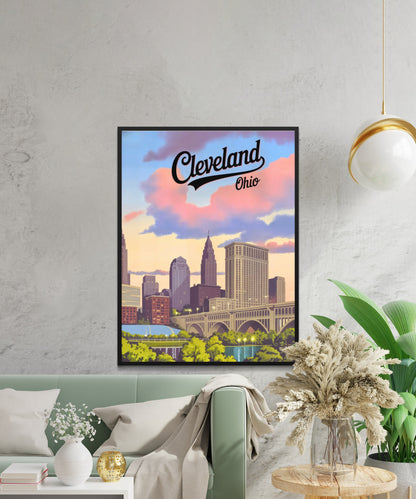 Ohio Vintage Travel Poster - Cleveland Skyscrapers