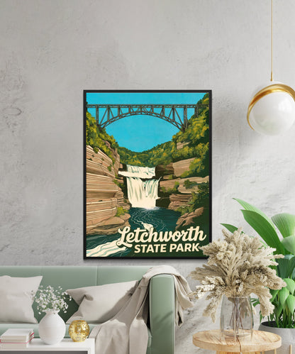Letchworth State Park Vintage Travel Poster - Captivating Waterfalls of New York