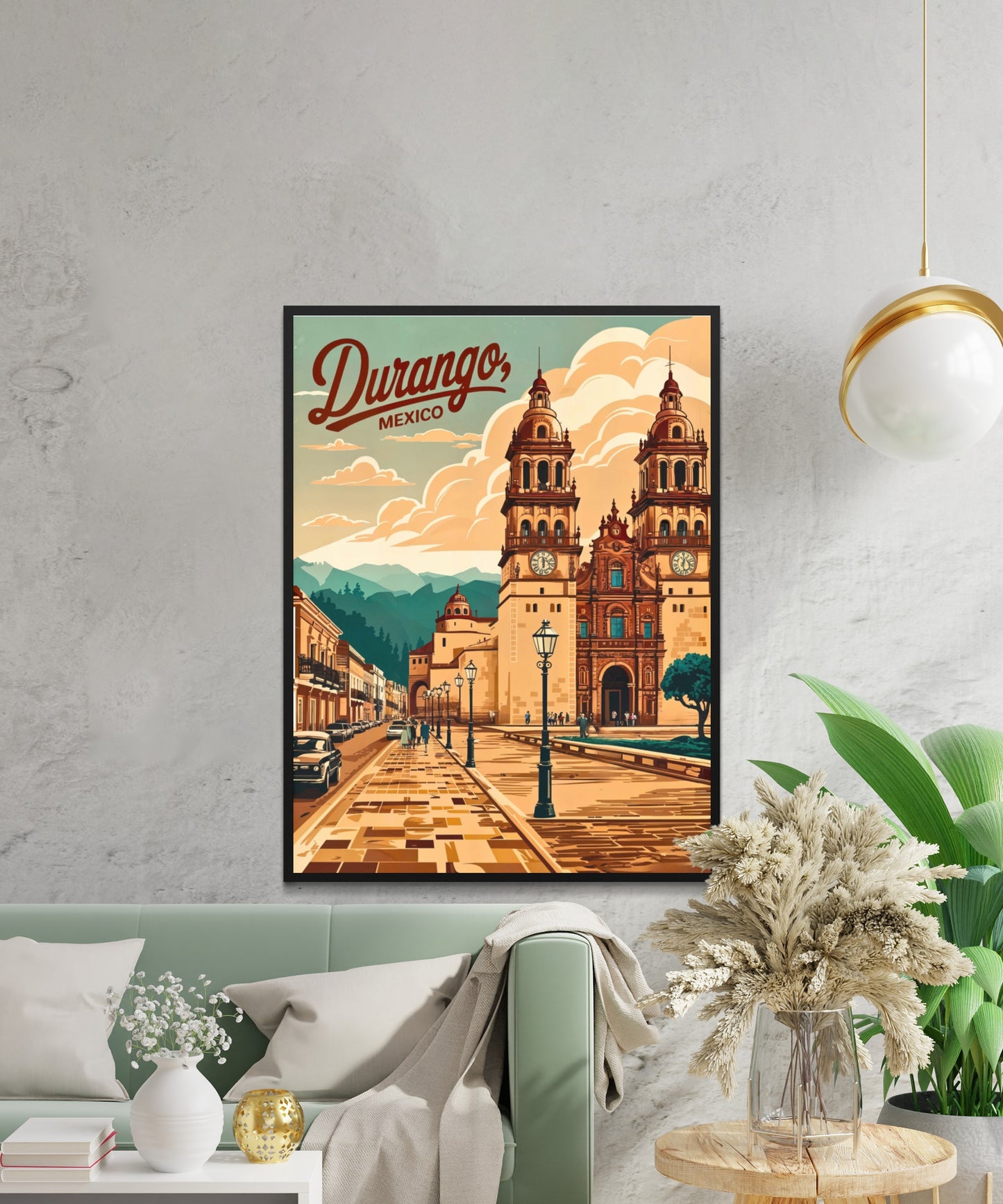 Durango, Mexico Vintage Travel Poster - Iconic Cathedral Landscape