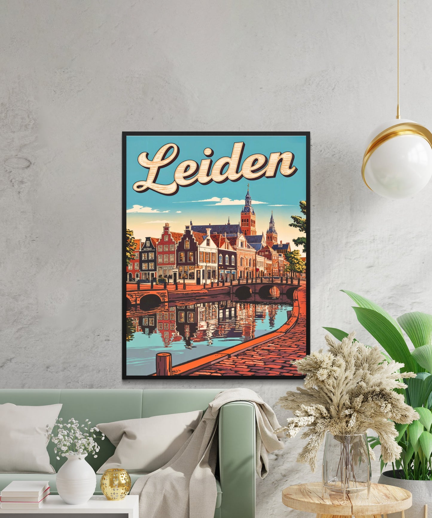 Leiden Vintage Travel Poster - Iconic Landmark and Canal View