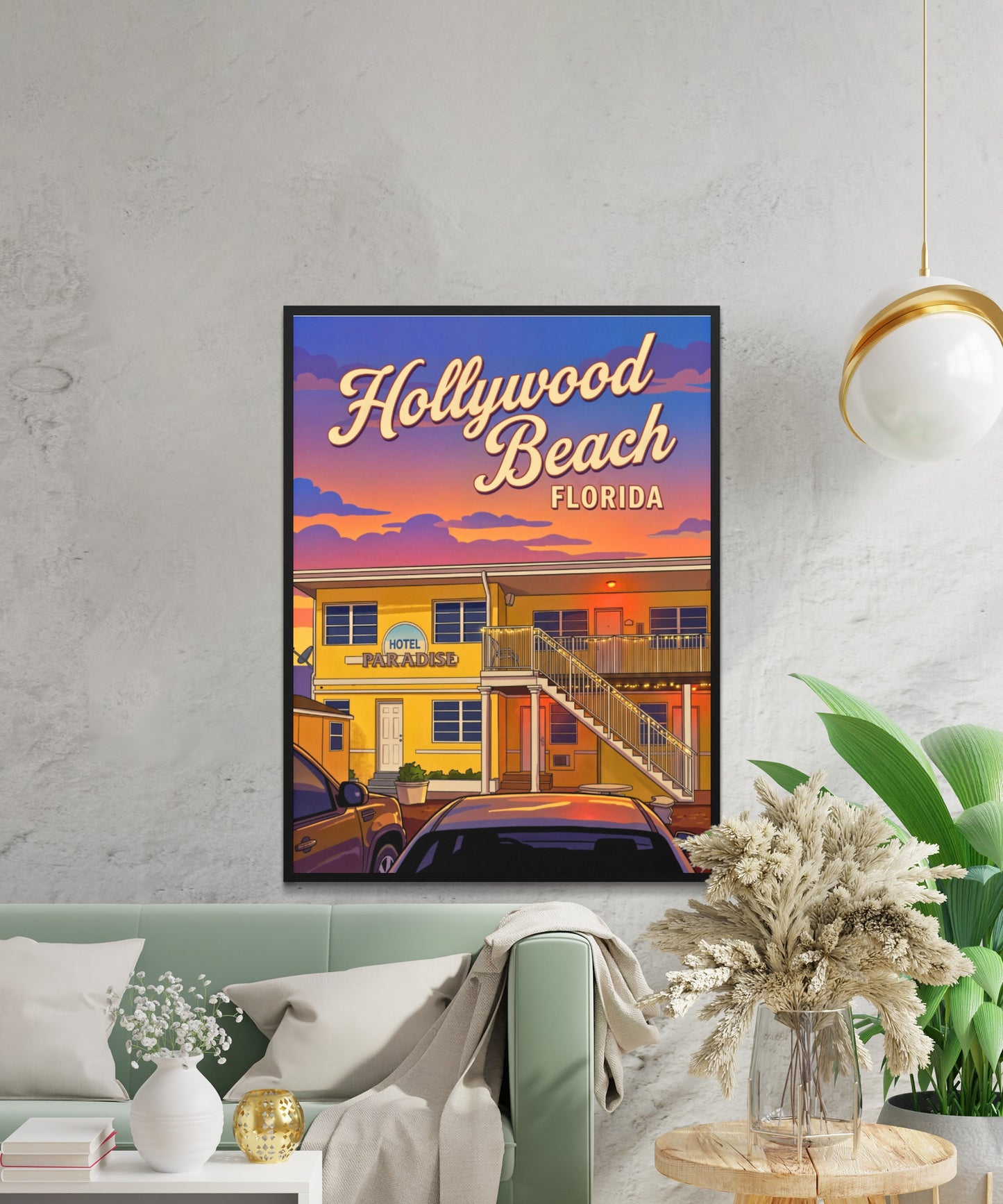 Hollywood Beach Vintage Travel Poster - Sunset at Hotel Paradise