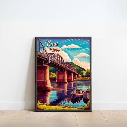 Kwai River Vintage Travel Poster -Kanchanaburi River Bridge