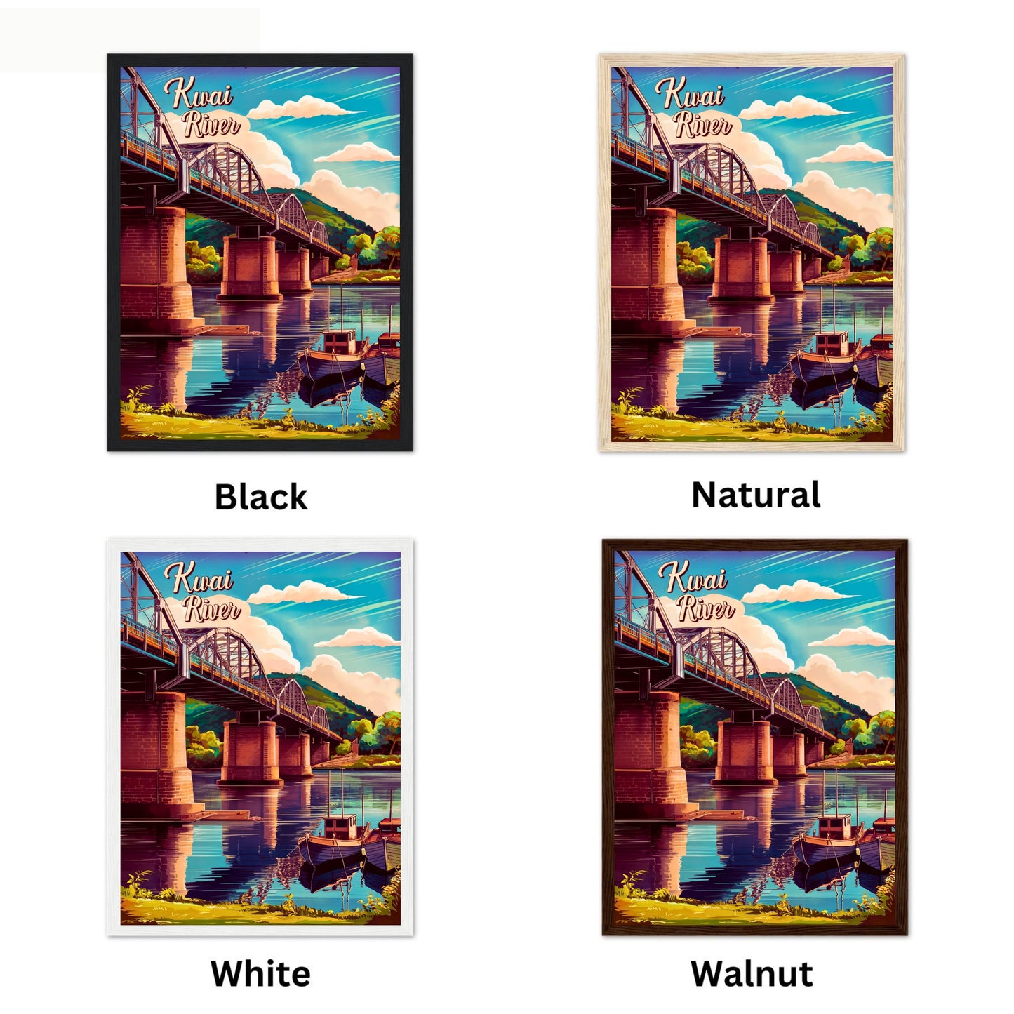 Kwai River Vintage Travel Poster -Kanchanaburi River Bridge