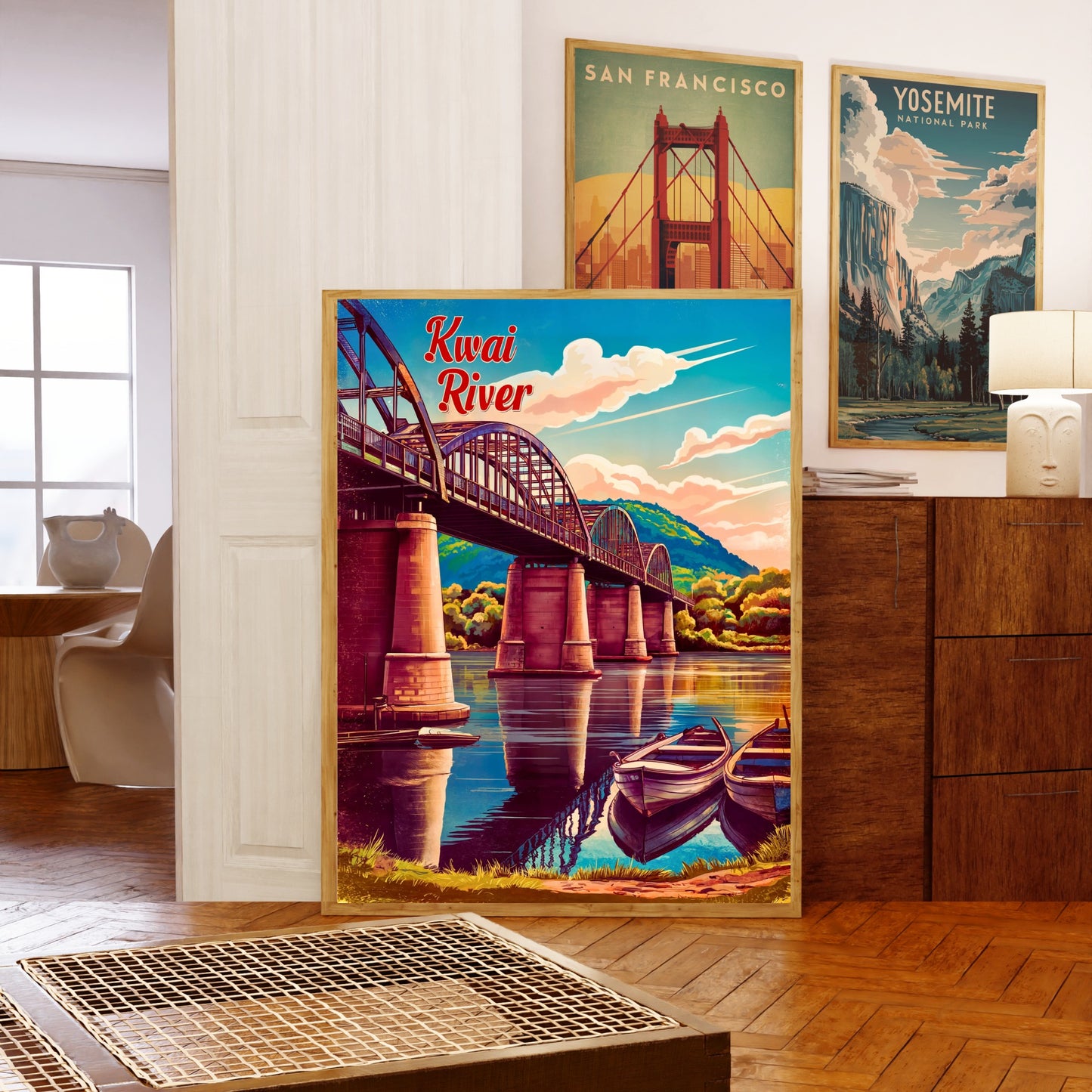 Kwai River Vintage Travel Poster -Iconic Bridge in Kanchanaburi