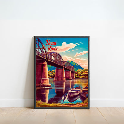 Kwai River Vintage Travel Poster -Iconic Bridge in Kanchanaburi