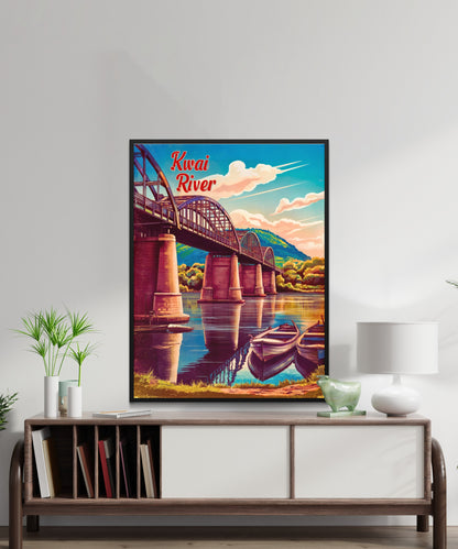 Kwai River Vintage Travel Poster -Iconic Bridge in Kanchanaburi