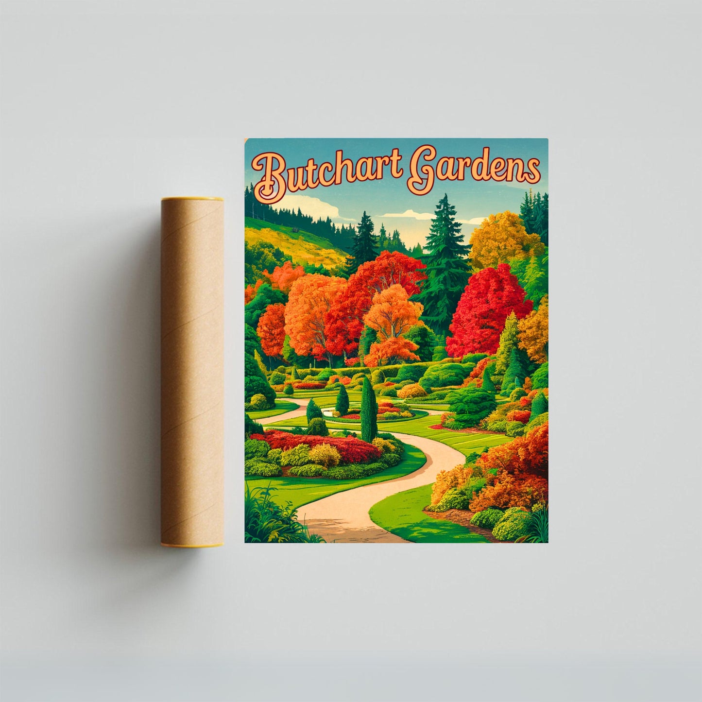 Butchart Gardens Vintage Travel Poster - Lush Floral Paradise