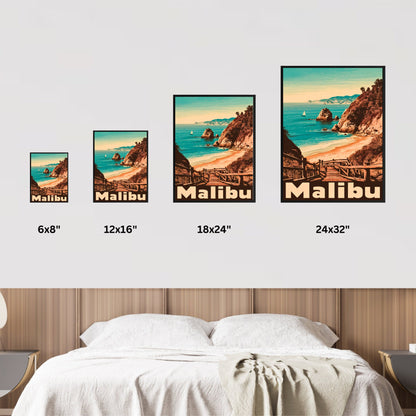 Malibu Vintage Travel Poster - Beachfront Serenity