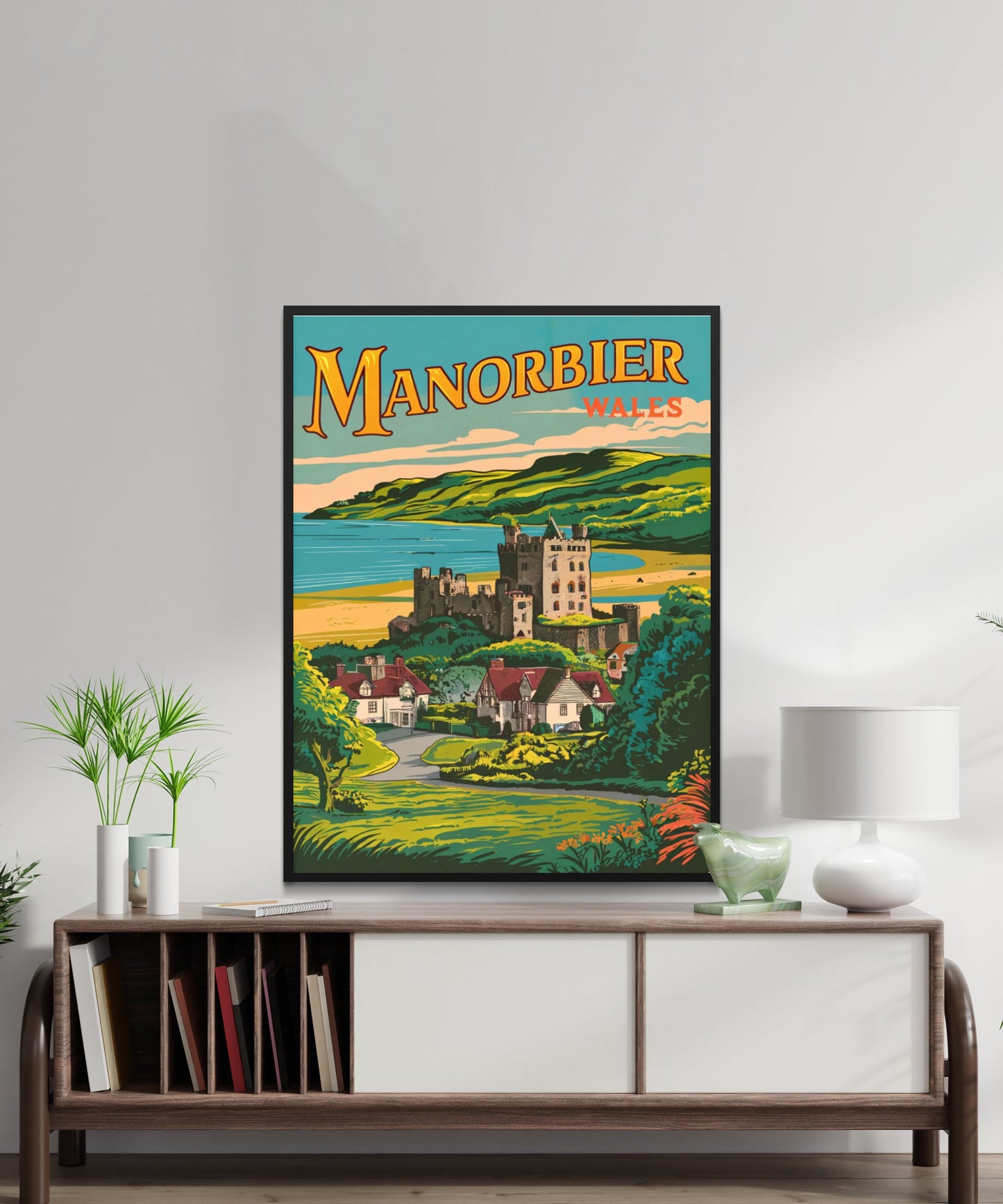 Manorbier Vintage Travel Poster- Coastal Splendor in Wales