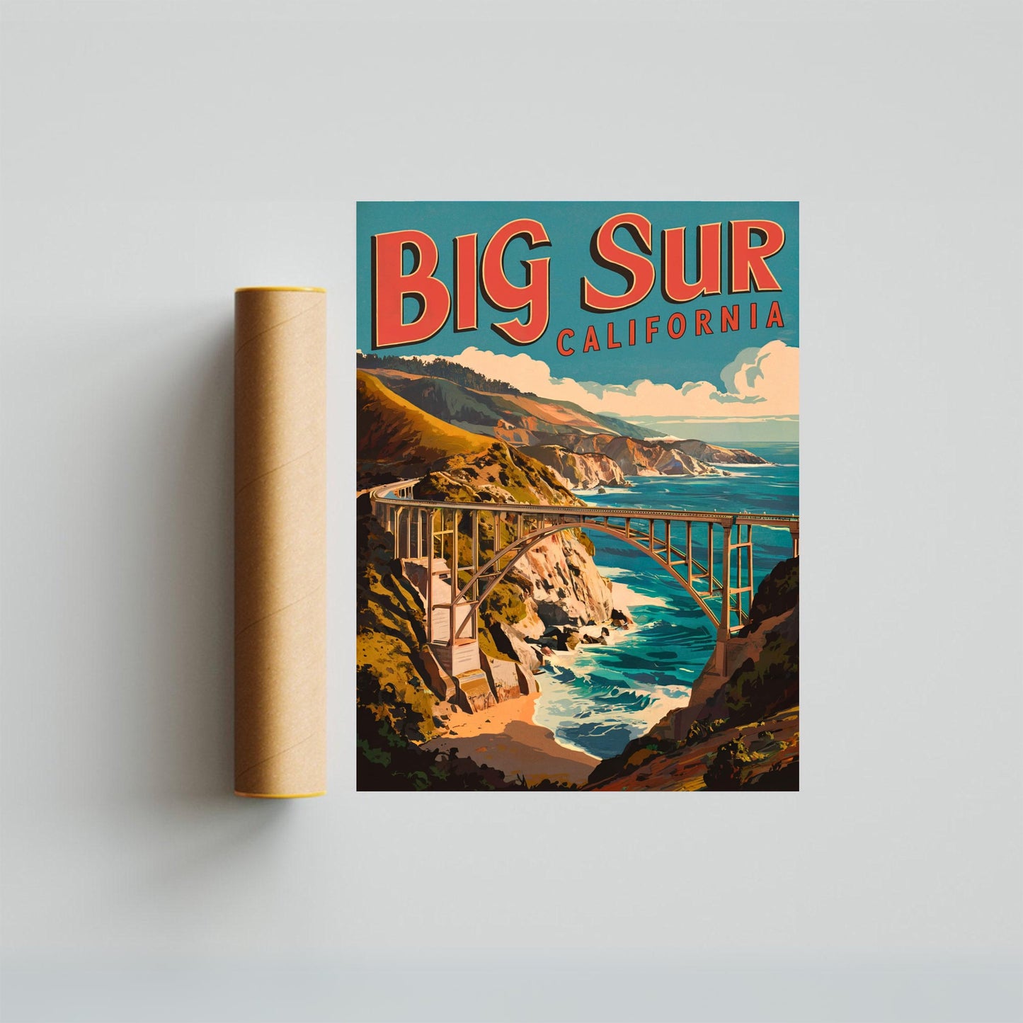 Big Sur Vintage Travel Poster - Scenic Highway and Ocean Views