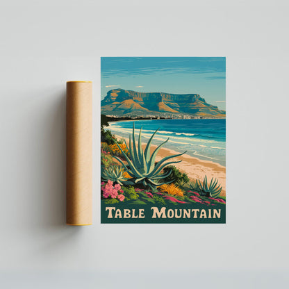 Table Mountain Vintage Travel Poster - Tropical Island