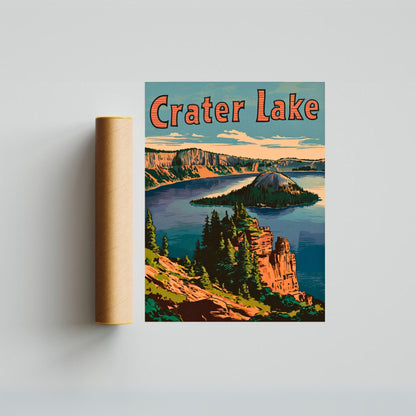 Crater Lake  Vintage Travel Poster - Timeless Blue Majesty