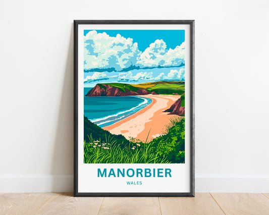 Manorbier Travel Poster - Timeless Coastal Beauty of Wales