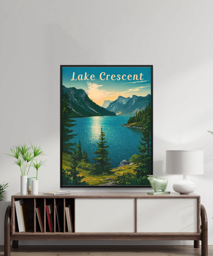 Lake Crescent Vintage Travel Poster - Timeless Pacific Northwest Beauty