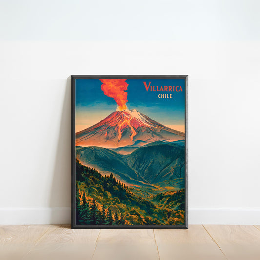 Villarrica Mountain Vintage Travel Poster